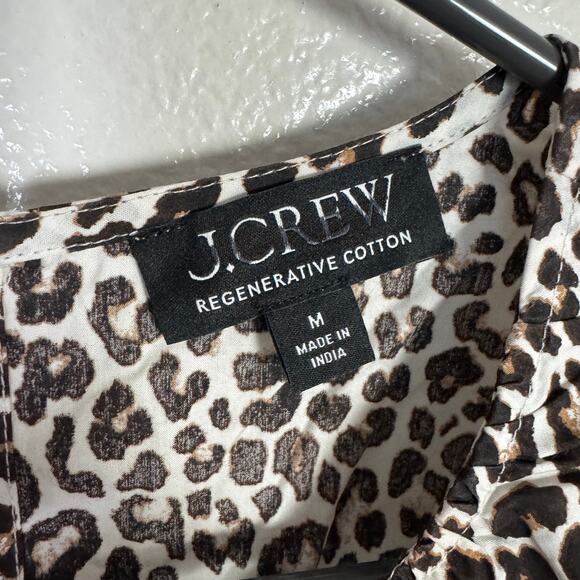 J.Crew Hyacinth Top M Tan Black Leopard Cotton Poplin Smocked Waist Sleeveless - Picture 4 of 6
